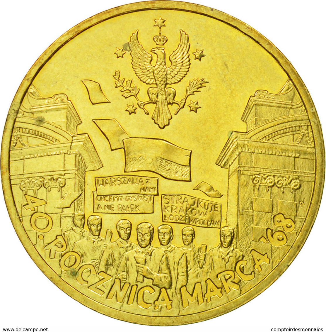 Monnaie, Pologne, 40th Anniversary Rocznica March, 2 Zlote, 2008, Warsaw, TTB - Polonia