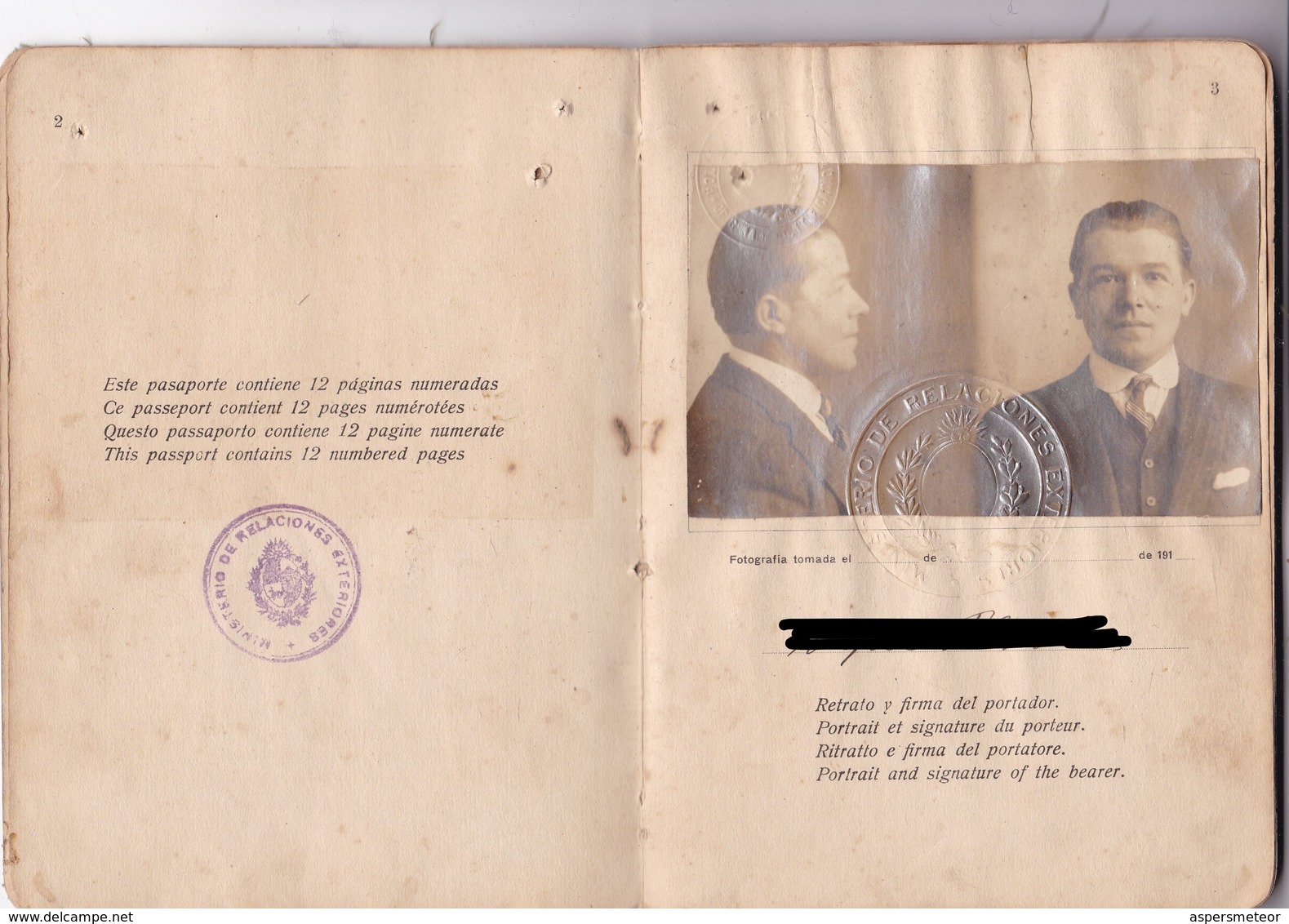 URUGUAY MASCULINO MALE RARE PARTIDA DE CASAMIENTO + PASAPORTE PASSPORT REISEPASS PASSAPORTO CIRCA 1920.-BLEUP - Documents Historiques