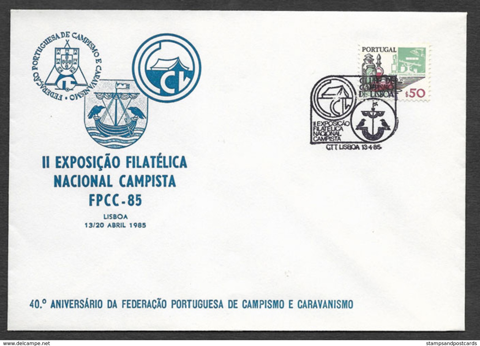 Portugal Cachet Commemoratif  Camping Et Caravaning Lisbonne 1985 Camping Lisbon Event Postmark - Flammes & Oblitérations