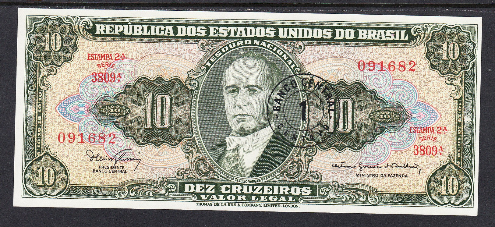 BRASIL 1966.  10 CRUZEIROS  SOBRECARGADO 1 CENTAVO. GETULIO VARGAS  PICK Nº 183  . B074 - Brasil