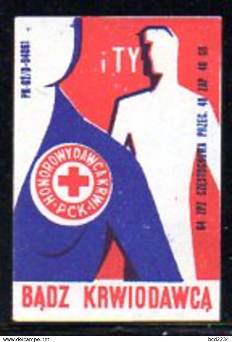 POLAND 1964 RED CROSS MATCHBOX LABEL NHM BE A BLOOD DONOUR - AND YOU? HONORARY BLOOD DONOR RED CIRCLE - Croce Rossa