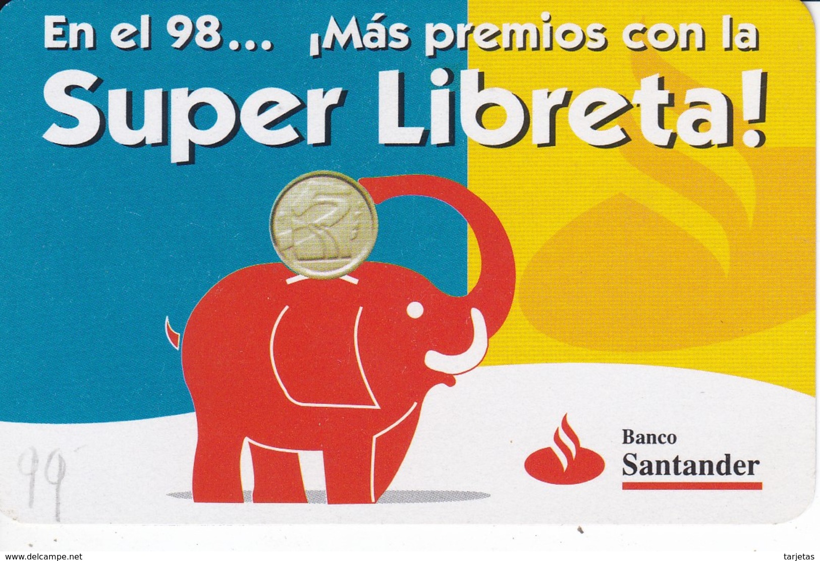 CALENDARIO DEL BANCO DE SANTANDER DE UN ELEFANTE DEL AÑO 1998 (CALENDRIER-CALENDAR) ELEPHANT - Tamaño Pequeño : 1991-00