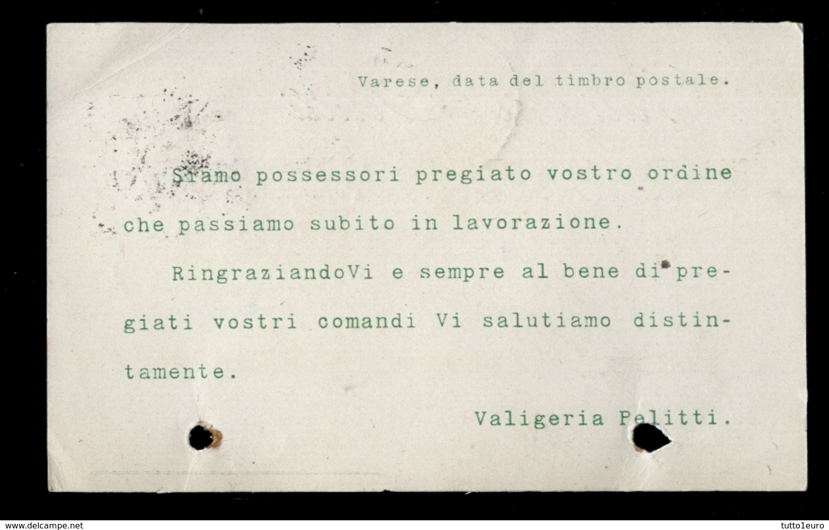 CARTOLINA COMMERCIALE - VARESE - 1930 - VALIGERIA PELITTI - FORI D'ARCHIVIO - Magasins