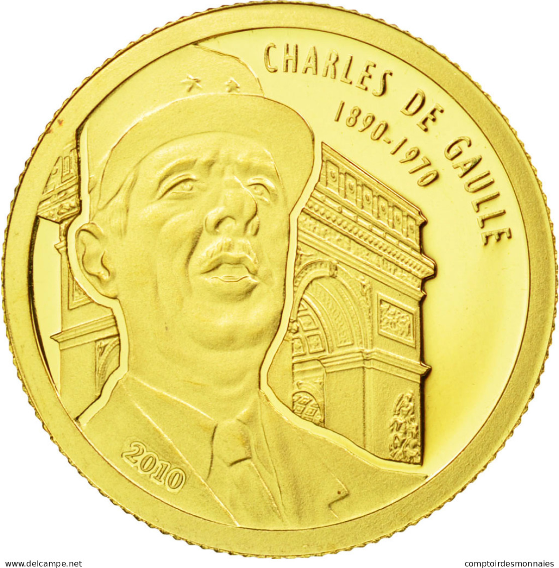 Benin, 1500 Francs CFA, Charles De Gaulle, 2010, FDC, Or - Benín