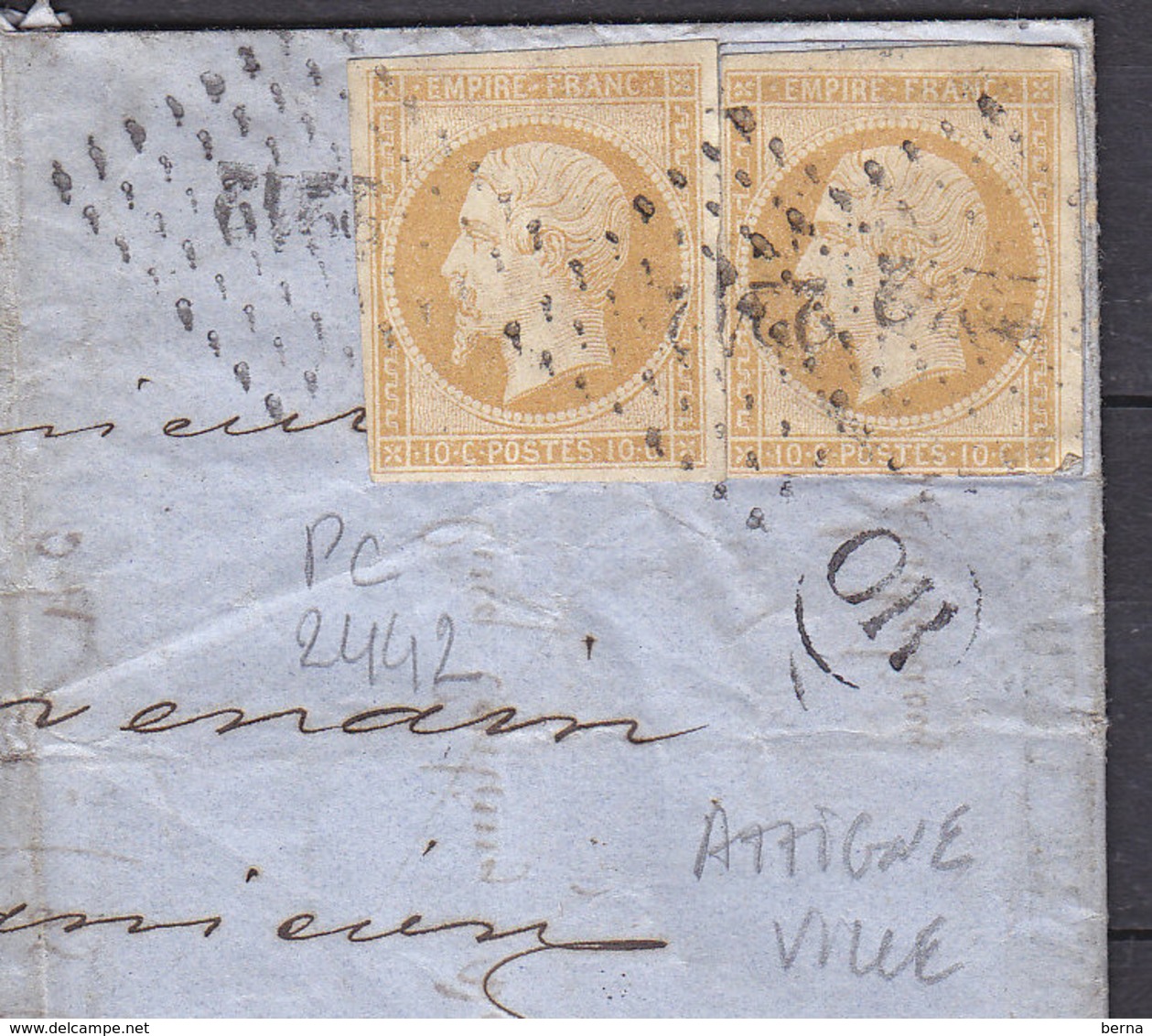 FRANCE 13*2 OBL PC 2442 NEUFCHATEAU + OR ATTIGNEVILLE VOSGES - 1849-1876: Période Classique