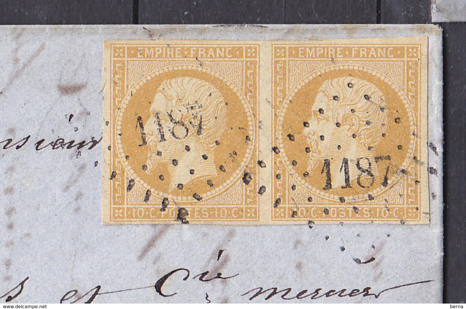 FRANCE 13 PAIRE OBL PC 1187 EPINAL VOSGES - 1849-1876: Période Classique