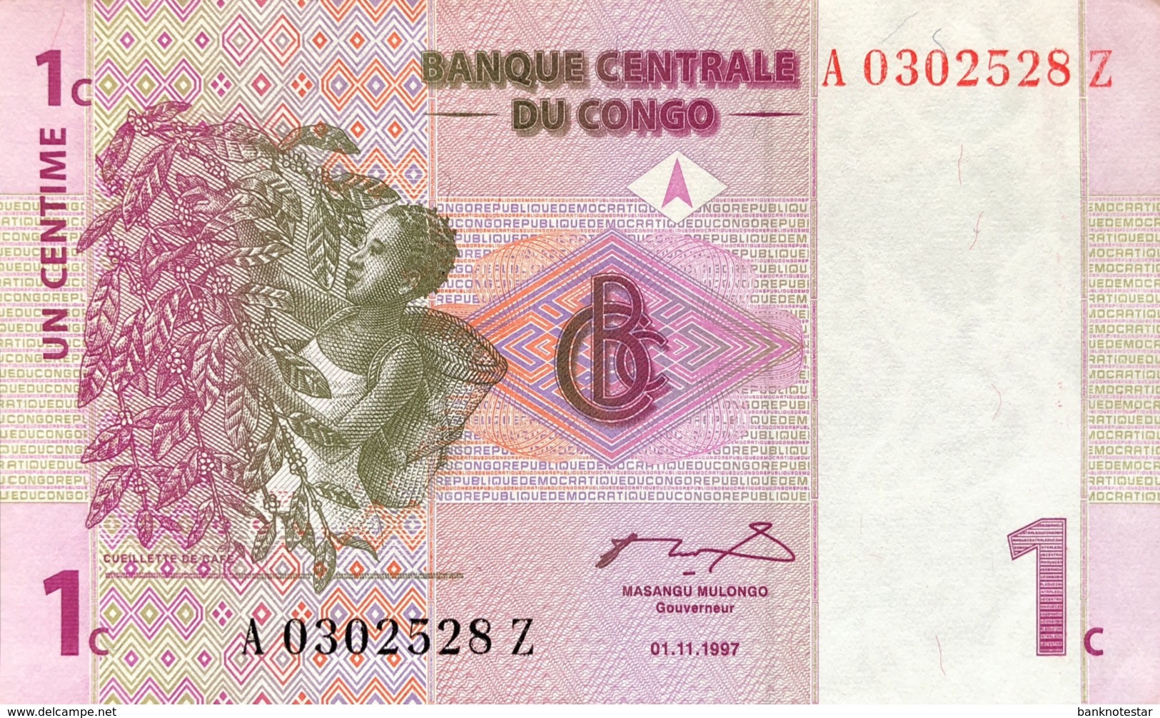 Congo 1 Centime, P-80r (1997) - Replacement Note - (AU) - Demokratische Republik Kongo & Zaire