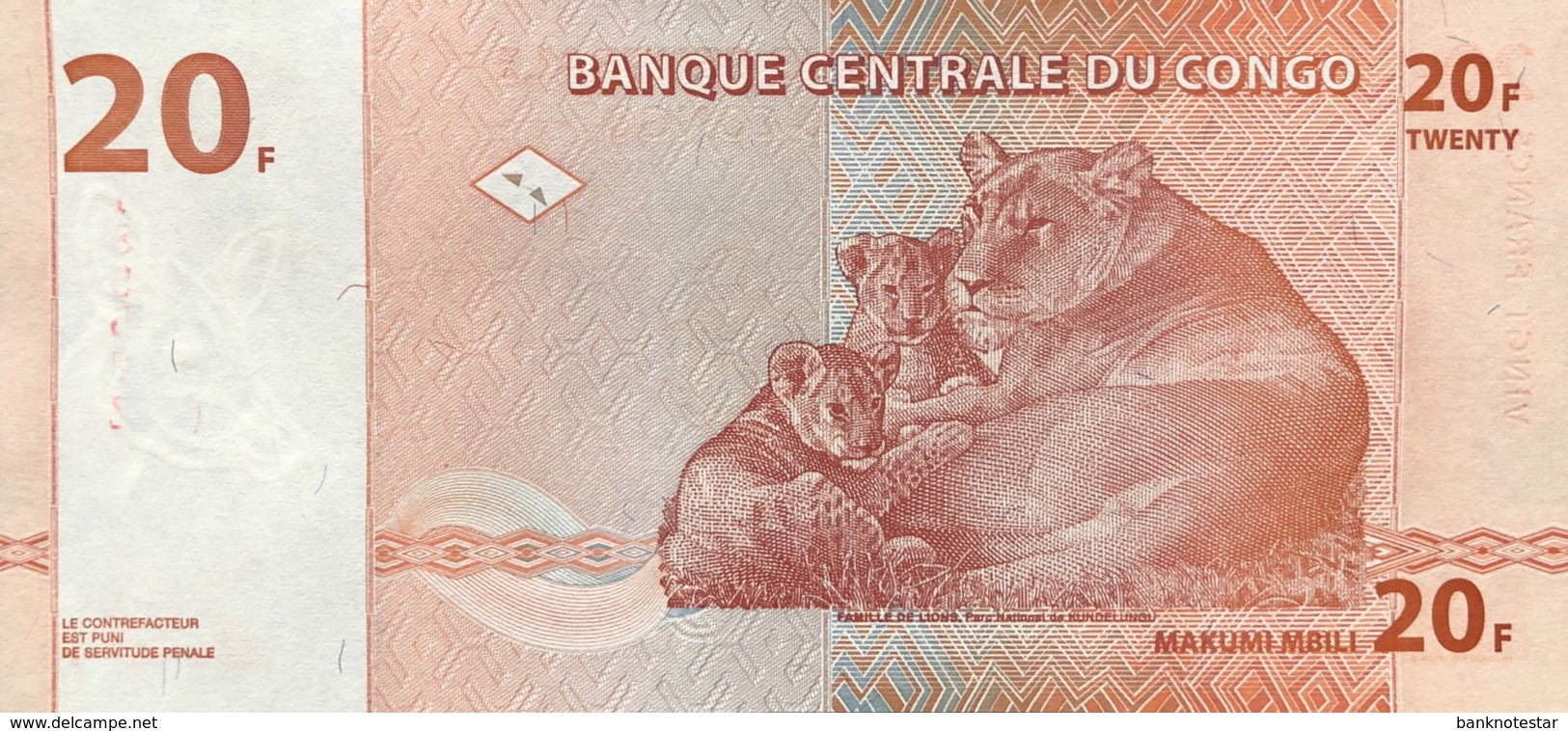 Congo 20 Francs, P-88Ar (1997) - Replacement Note - (UNC) - Democratische Republiek Congo & Zaire