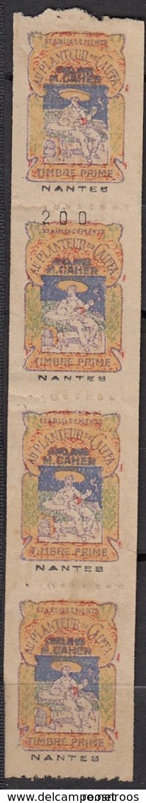 LOT DE 4 TIMBRES PRIME  - EN BANDE  - AU PLANTEUR DE CAIFA - ETS CAHEN A NANTES - Andere & Zonder Classificatie