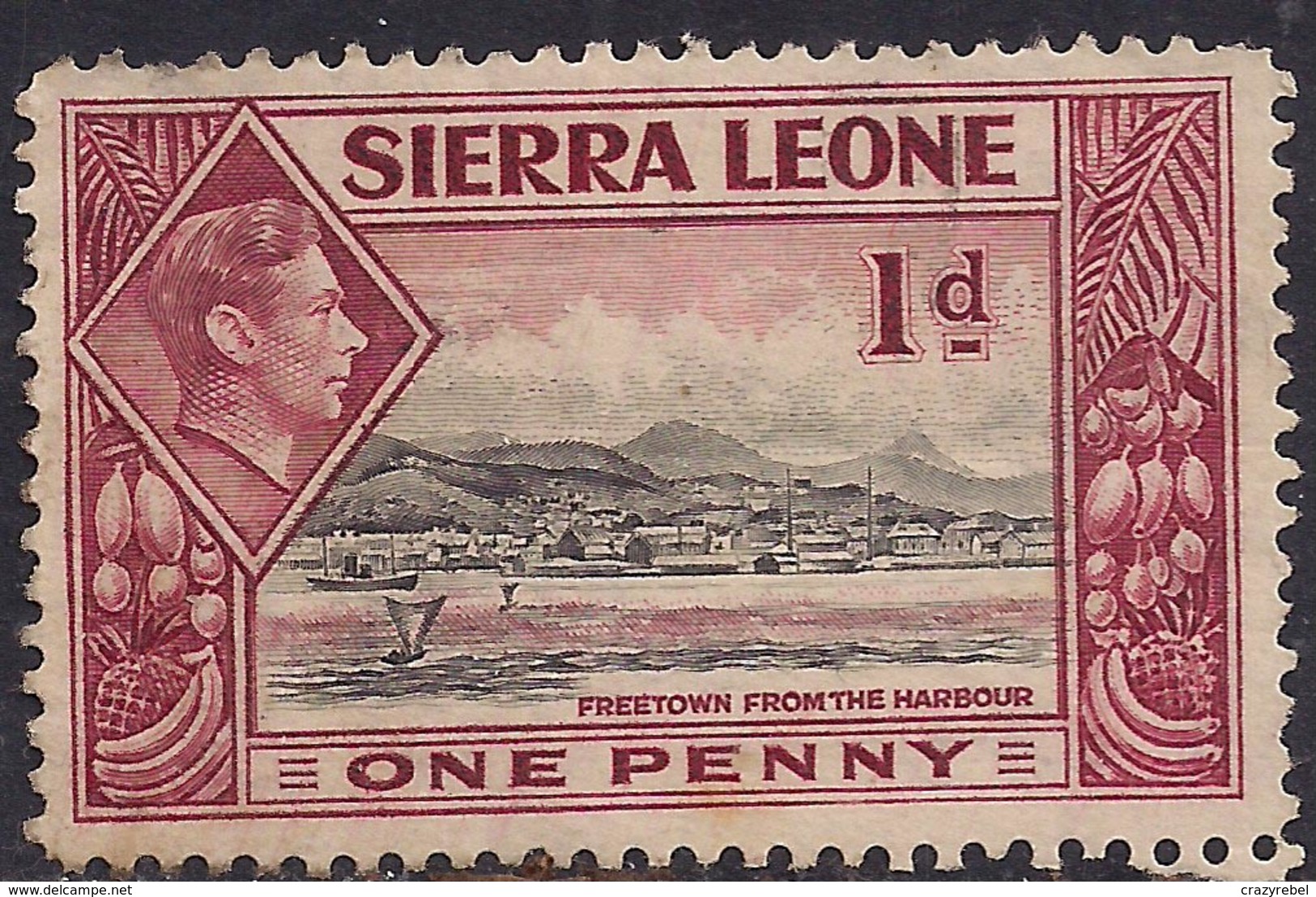 Sierra Leone 1938 - 44 KGV1 1d Lake & Black SG 189 ( G1494 ) - Sierra Leone (...-1960)