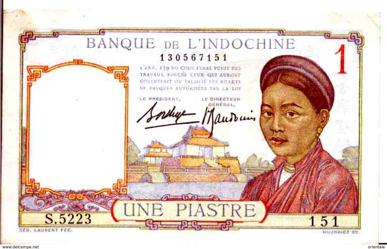 FRENCH INDOCHINA  P. 54b 1 Ps 1936 VF - Indochine