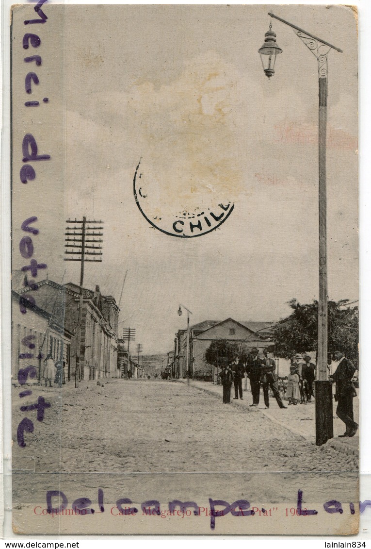 - PERU - PEROU - Coquimbo - Calle Melgarejo - Animation, Plaza A Prat, TBE, Non écrite, Cachet, 1908, Scans. - Perú