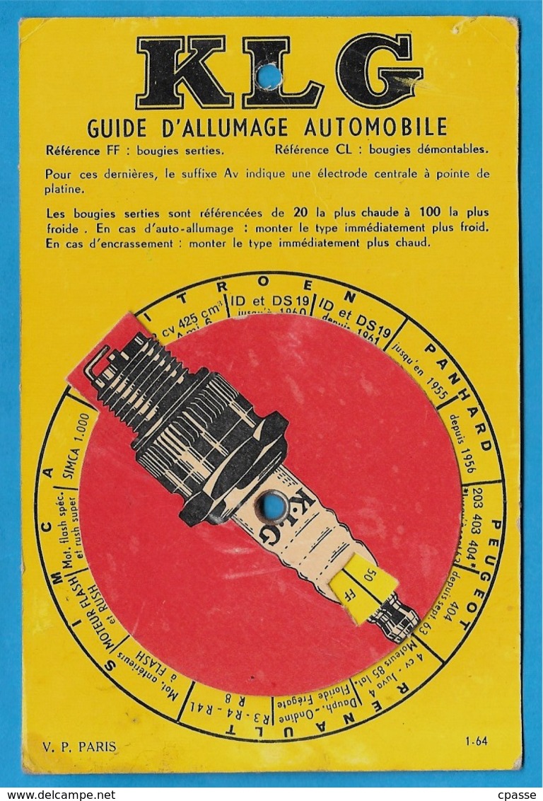 Bougies KLG Carte à Système GUIDE D' ALLUMAGE AUTOMOBILE (Recto) Des DEUX ROUES (Verso) * Auto Voiture Scooter ... - Other & Unclassified