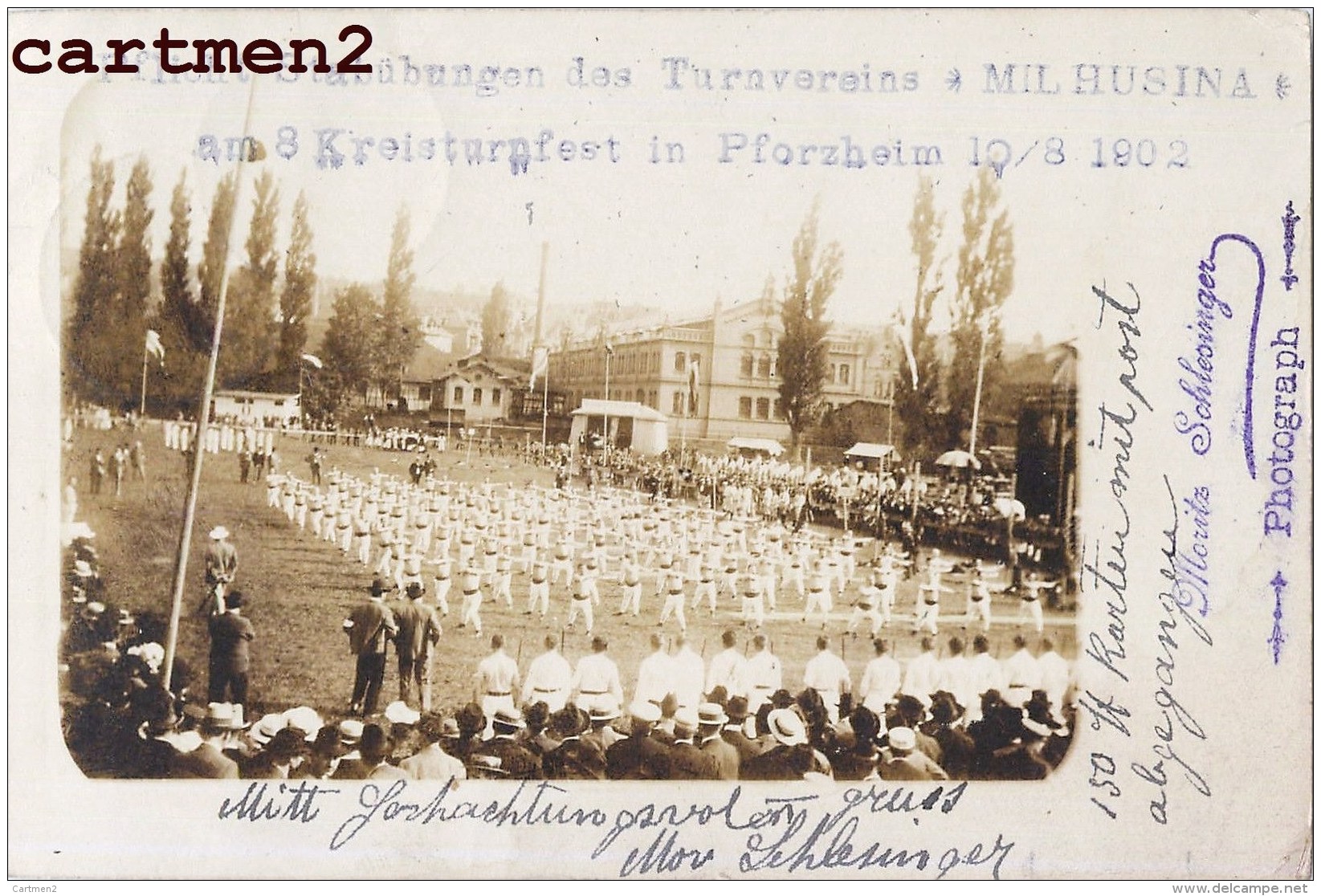 CARTE PHOTO : MÜLHAUSEN MULHOUSE PFORZHEIM MILHUSINA SOLDATS ALLEMANDS  GYMNASTIQUE KRIEG MORITZ SCHLESINGER DEUTSCHLAND - Mulhouse