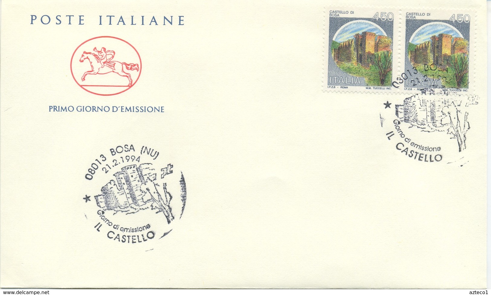 ITALIA - FDC  CAVALLINO 1994 - I CASTELLI - BOSA - BARI - CERRO AL VOLTURNO - MONDAVIO - ANNULLI SPECIALI - FDC