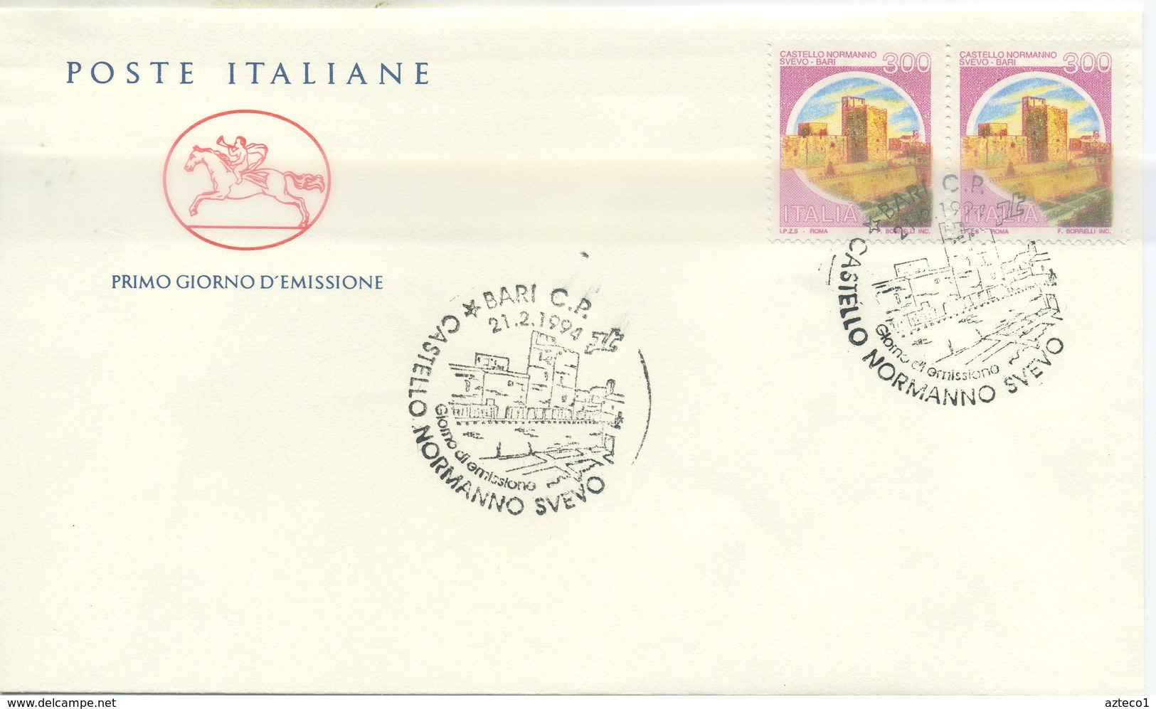 ITALIA - FDC  CAVALLINO 1994 - I CASTELLI - BOSA - BARI - CERRO AL VOLTURNO - MONDAVIO - ANNULLI SPECIALI - FDC