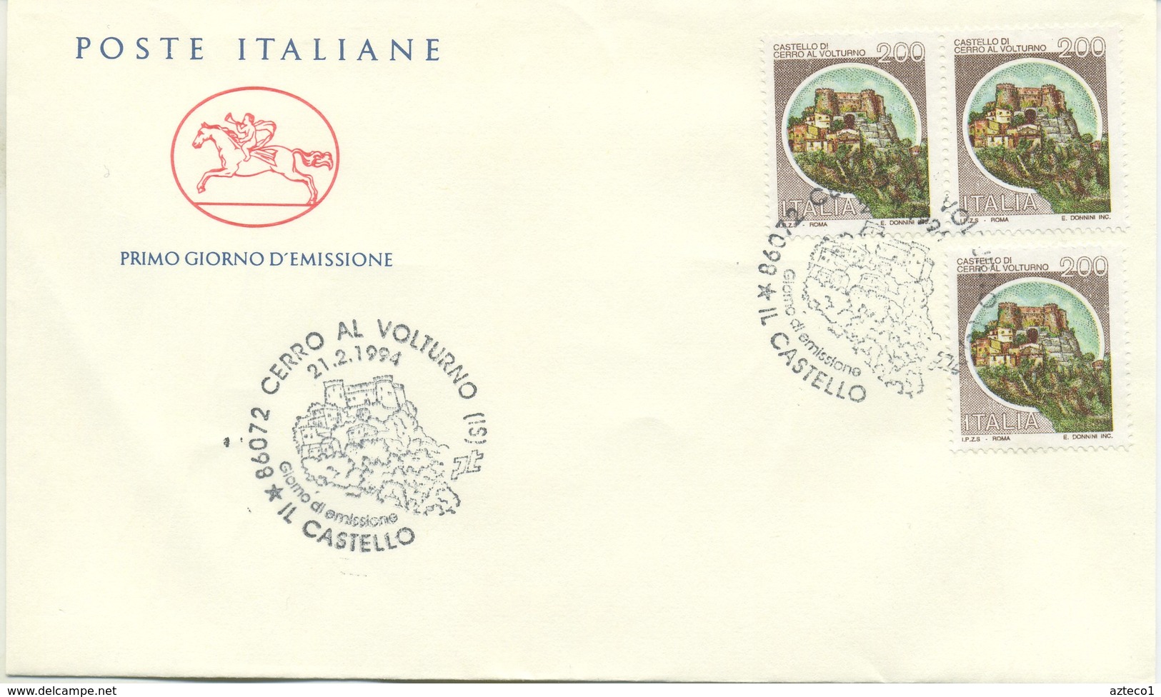 ITALIA - FDC  CAVALLINO 1994 - I CASTELLI - BOSA - BARI - CERRO AL VOLTURNO - MONDAVIO - ANNULLI SPECIALI - FDC