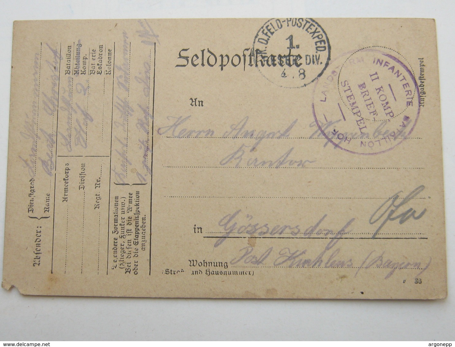 1916 , HOF, Klarer Stempel Auf Feldpostkarte Mit Truppensiegel - Feldpost (franchise)