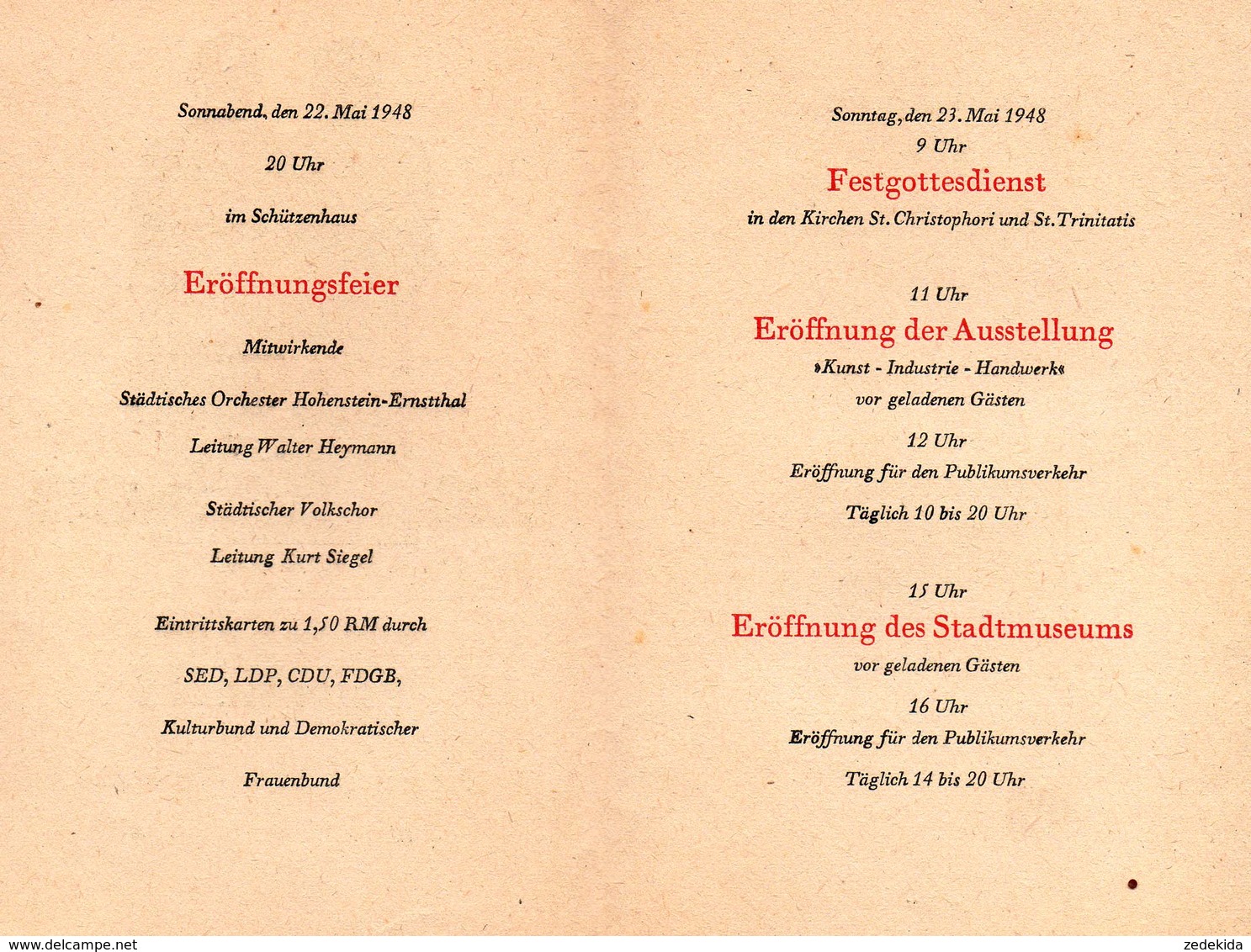 B8189 - Jahrfeier Festwoche - Volkssolidarität Einladung Eintrittskarte - Schützenhaus Hohenstein Ernstthal - Tickets - Vouchers