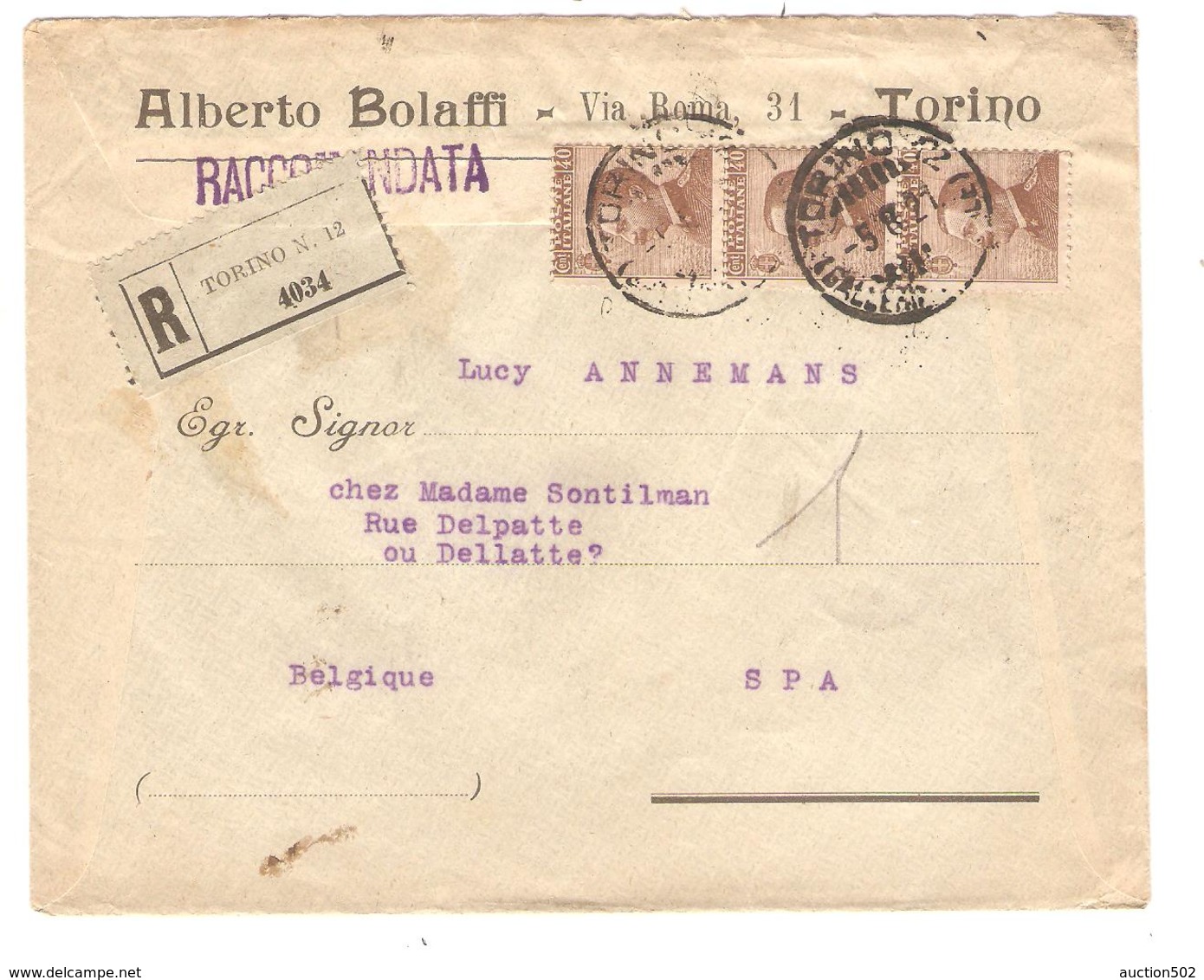 PR6028/ Italia-Italy 7 Covers (5 Registered) Alberto Bolaffi Torino - Terni To Belgium - Marcophilie