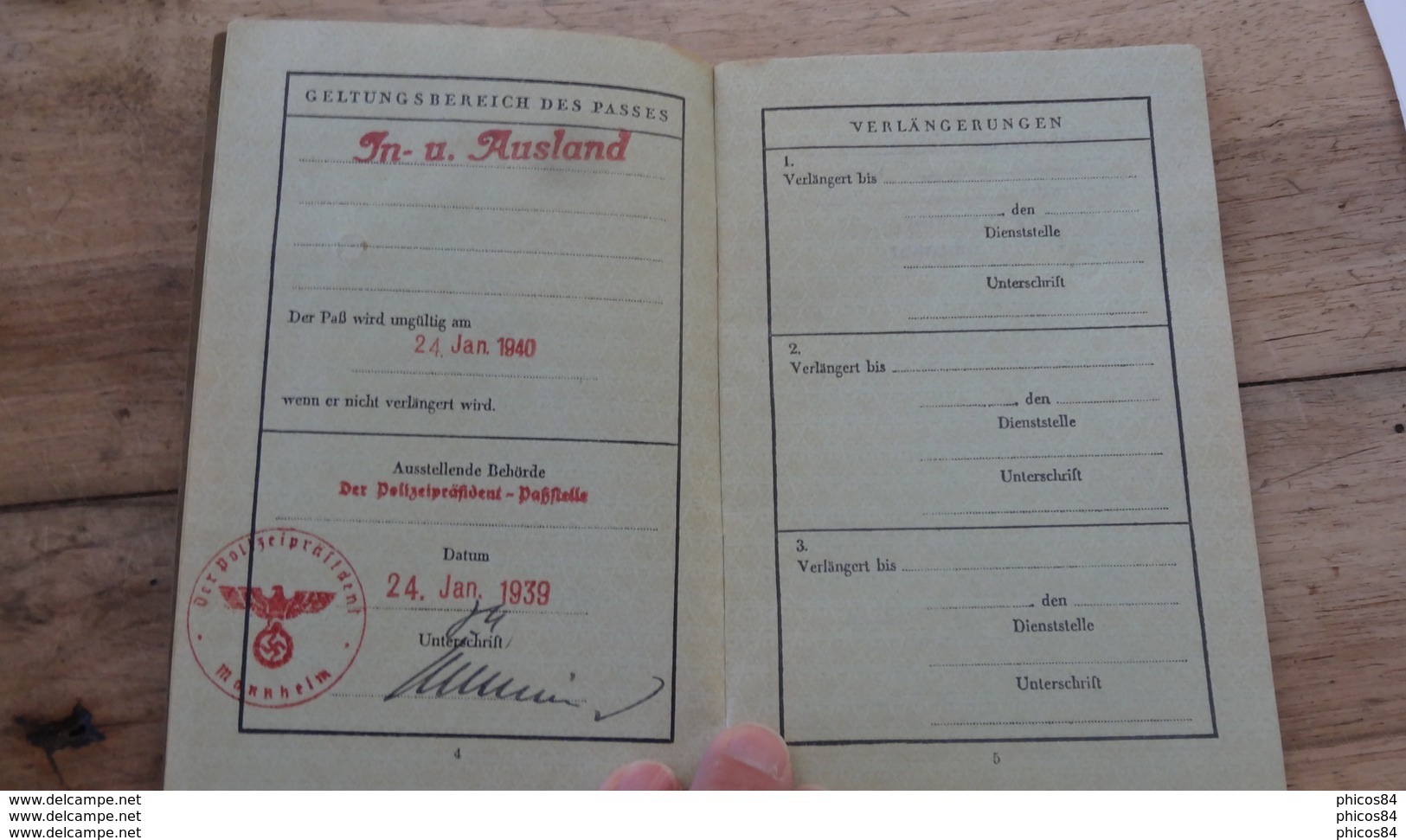 ALLEMAGNE DEUTSCHES REICH : Passeport REISEPASS 1939 ............... KK ............men - Historische Dokumente