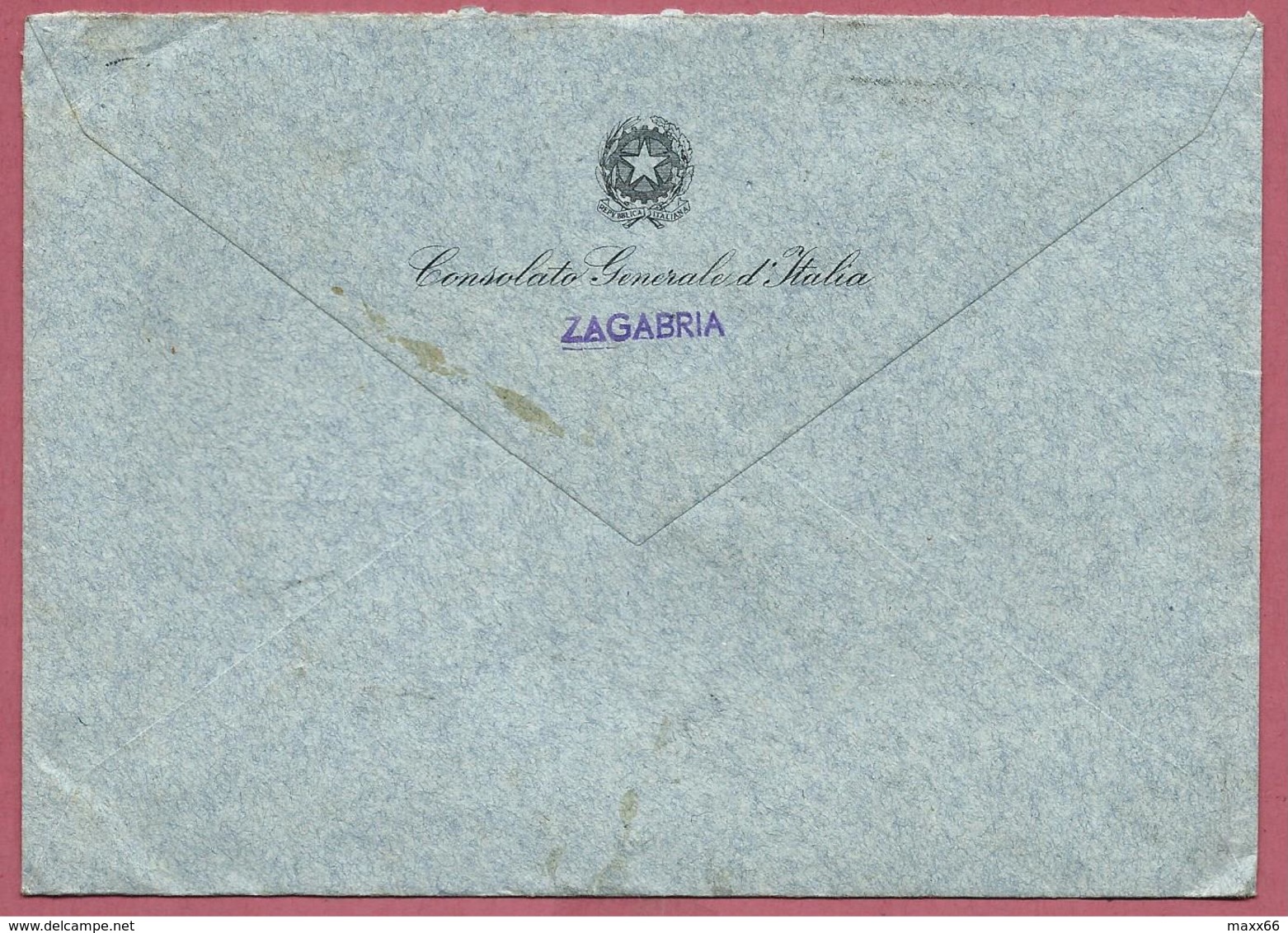 BUSTA VG ITALIA - ORDINARIA - TASSA A CARICO - Consolato ZAGABRIA - 12 X 17 - ANN. 1956 ROMA CIVIDALE - SEGNATASSE - 1946-60: Storia Postale