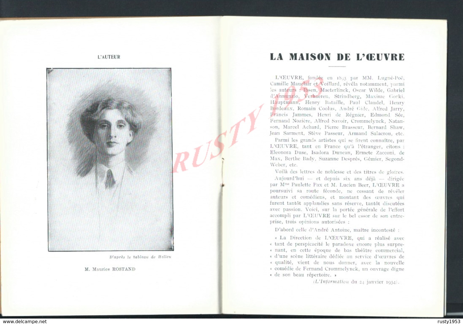 ANCIEN PROGRAMME DE THÉATRE DE L OEUVRE : - Programmes