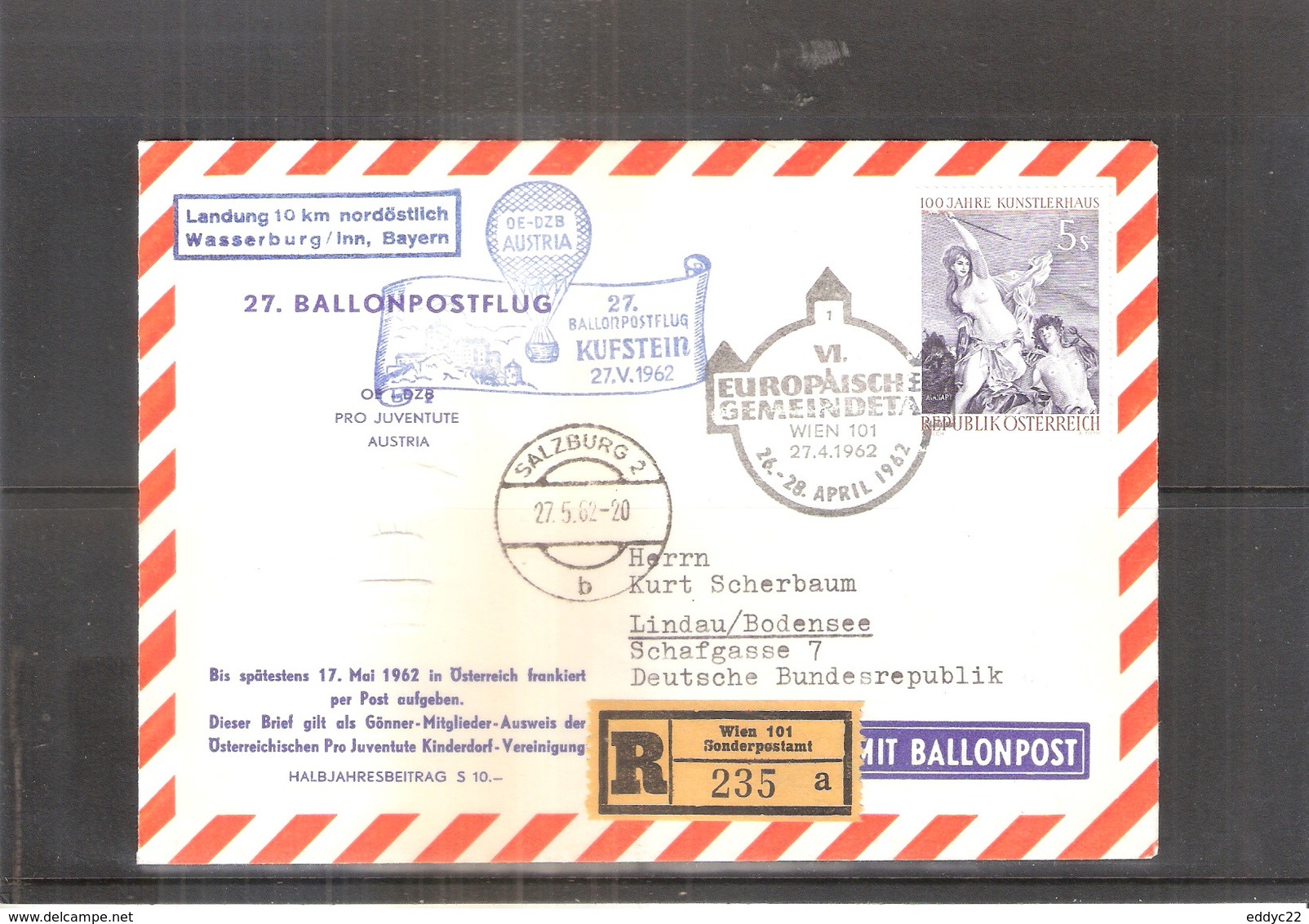 Österreich 1962 - Ballon Postflug - On Registered Cover (to See) - Par Ballon