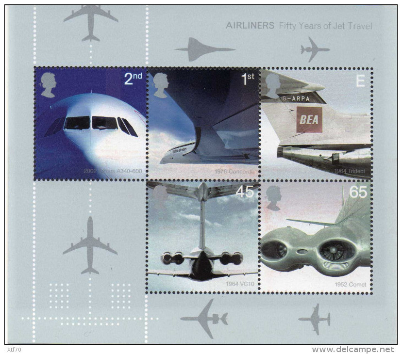 GREAT BRITAIN 2002 Passenger Jet Aviation M/S - Blocks & Miniature Sheets