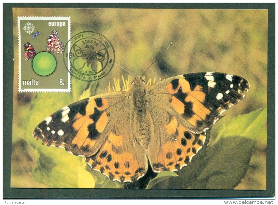 CM-Carte Maximum Card #1986-Malta # Europa  CEPT # Protection Nature Et Environnement # Papillon,Schmetterling,butterfly - 1986