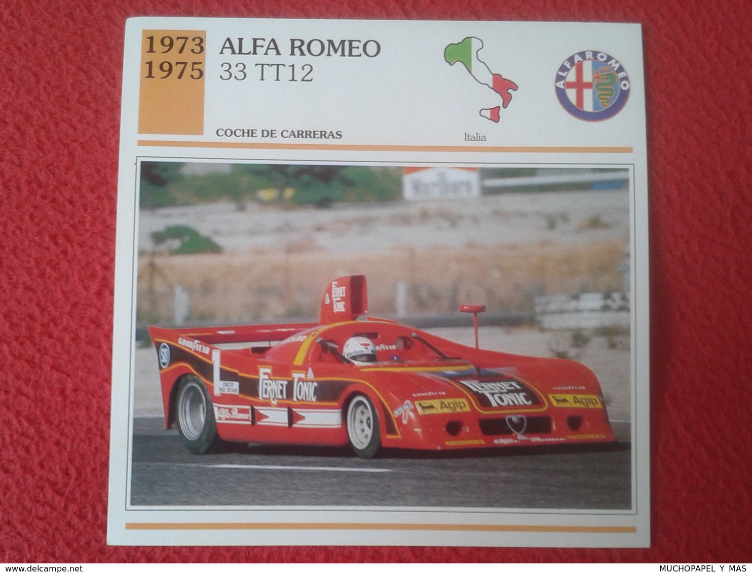 FICHA TÉCNICA DATA TECNICAL SHEET FICHE TECHNIQUE AUTO COCHE CAR VOITURE 1973 1975 ALFA ROMEO 33 TT12 ITALIA ITALY RACE - Autos