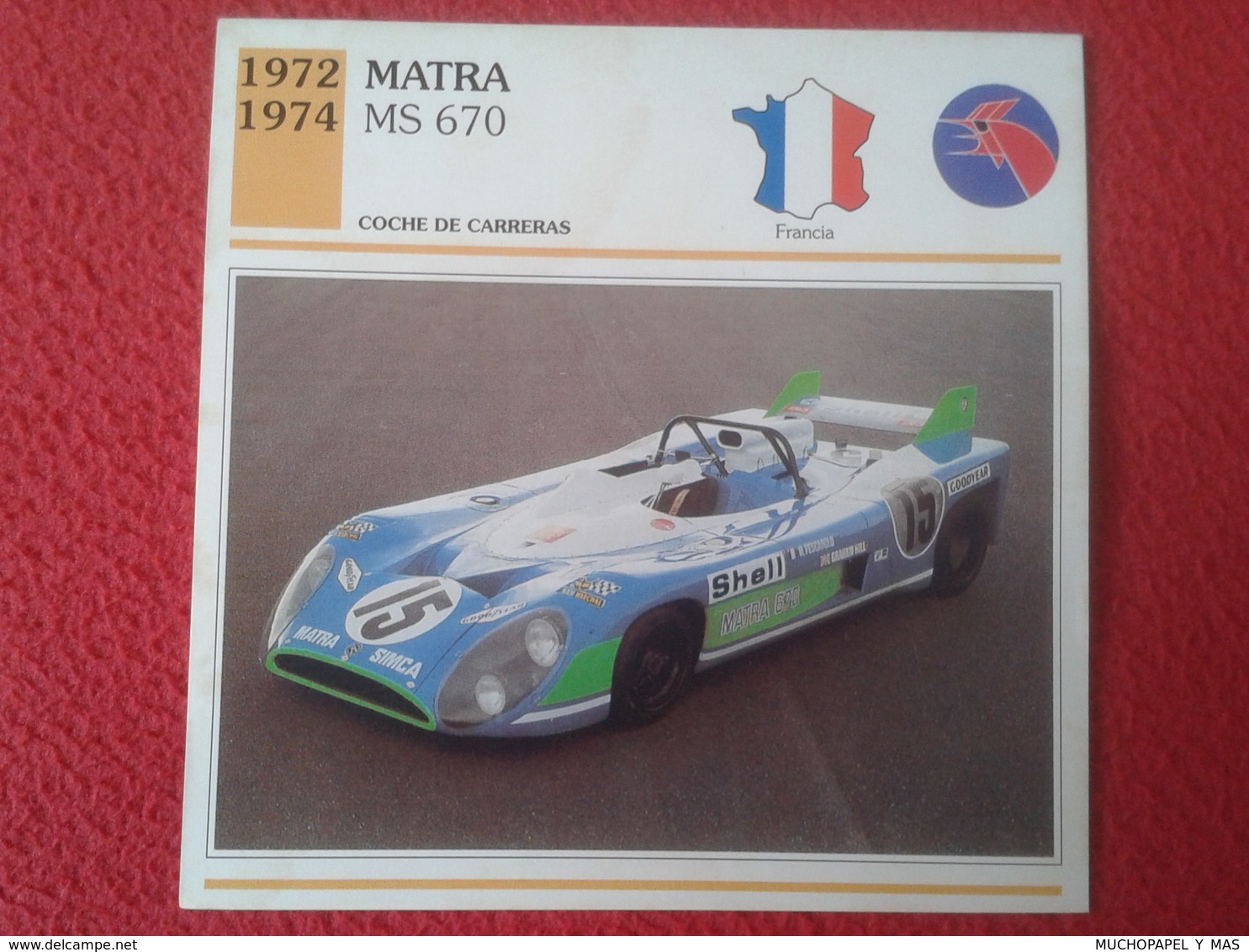 FICHA TÉCNICA DATA TECNICAL SHEET FICHE TECHNIQUE AUTO COCHE CAR VOITURE 1972 1974 MATRA MS 670 CARS RACE FRANCIA FRANCE - Coches