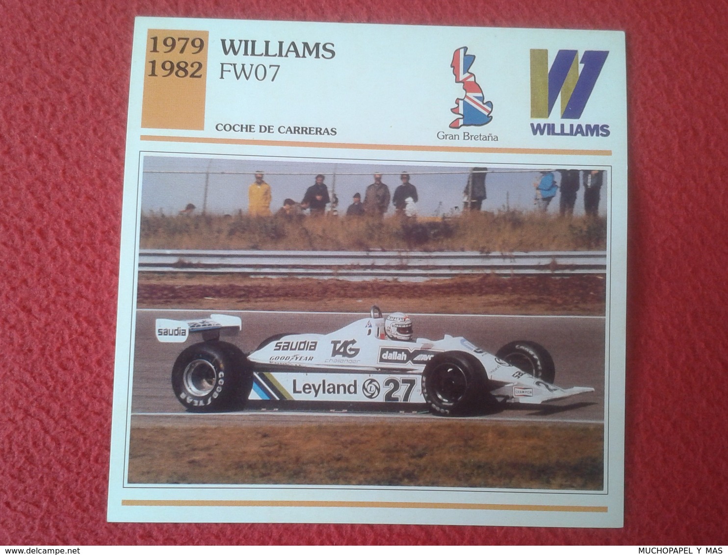 FICHA TÉCNICA DATA TECNICAL SHEET FICHE TECHNIQUE AUTO COCHE CAR VOITURE 1979 1982 WILLIAMS FW07 RACE CARS GRAN BRETAÑA - Coches