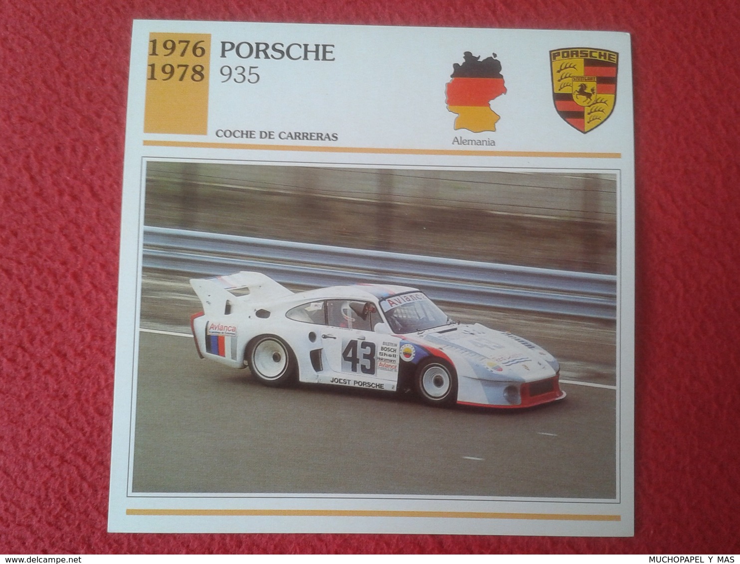 FICHA TÉCNICA DATA TECNICAL SHEET FICHE TECHNIQUE AUTO COCHE CAR VOITURE 1976 1978 PORSCHE 935 RACE CARS GERMANY VER FOT - Cars