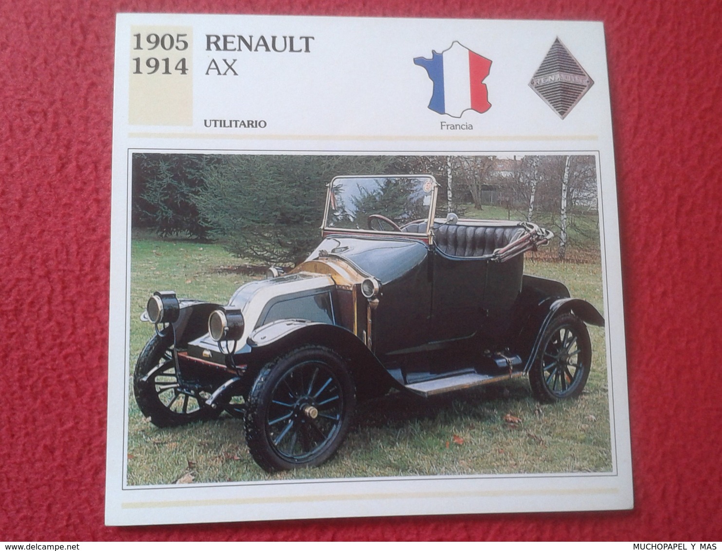 FICHA TÉCNICA DATA TECNICAL SHEET FICHE TECHNIQUE AUTO COCHE CAR VOITURE 1905 1914 RENAULT AX FRANCE FRANCIA CARS VER FO - Autos