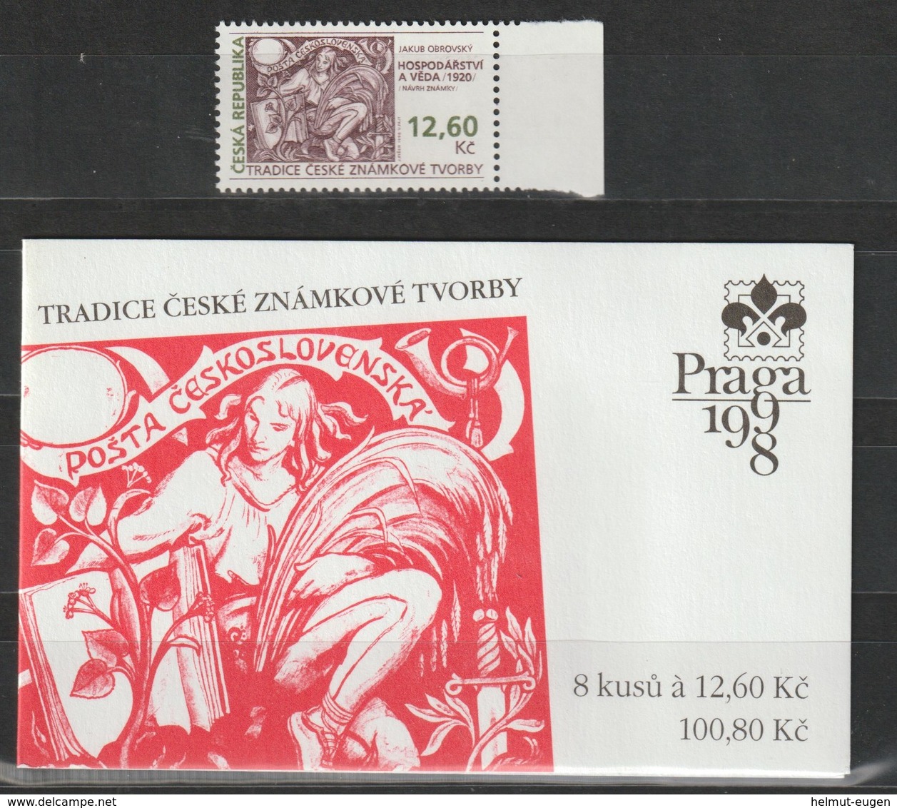 MiNr.165 + MH 52 Tschechische Republik: 1998, 20. Jan. Tradition Tschechischer Briefmarkengestaltung. - Unused Stamps
