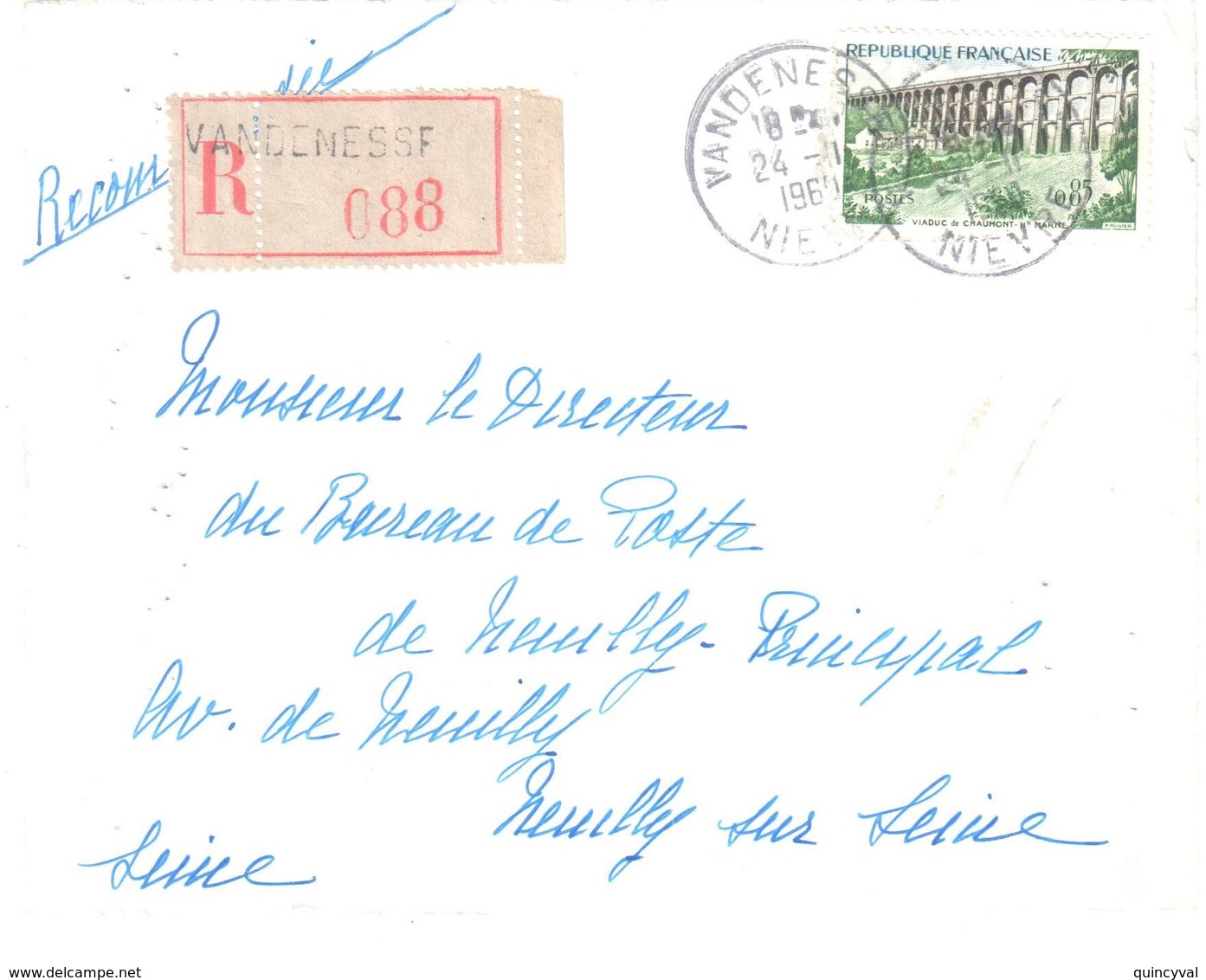 VANDENESSE Nièvre Lettre Recommandée 85 C Viaduc Chaumont Yv 1240 - Lettres & Documents