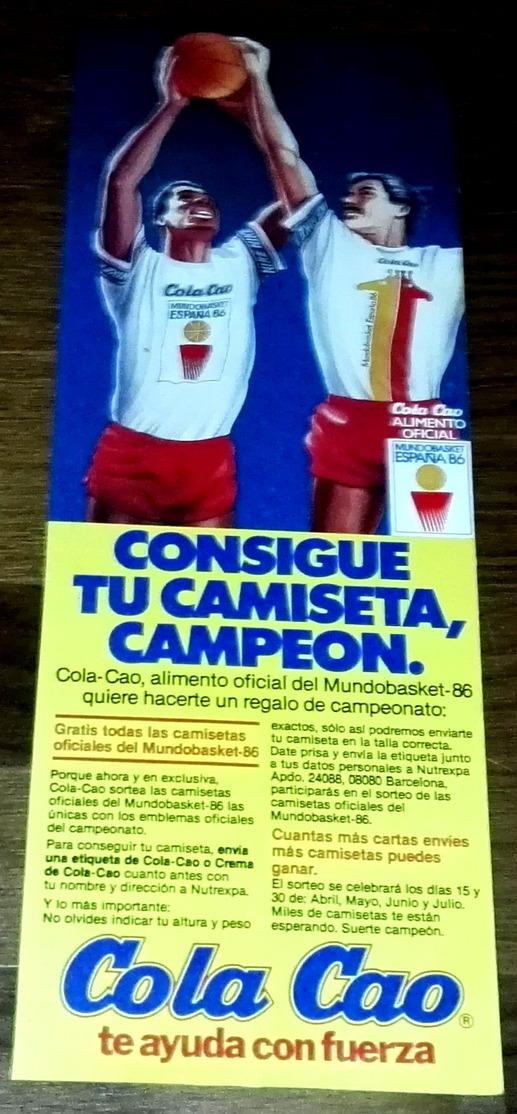 Antigua Publicidad - COLA CAO Mundobasket España 86 - 28,5x10cm / 1986 - Publicidad