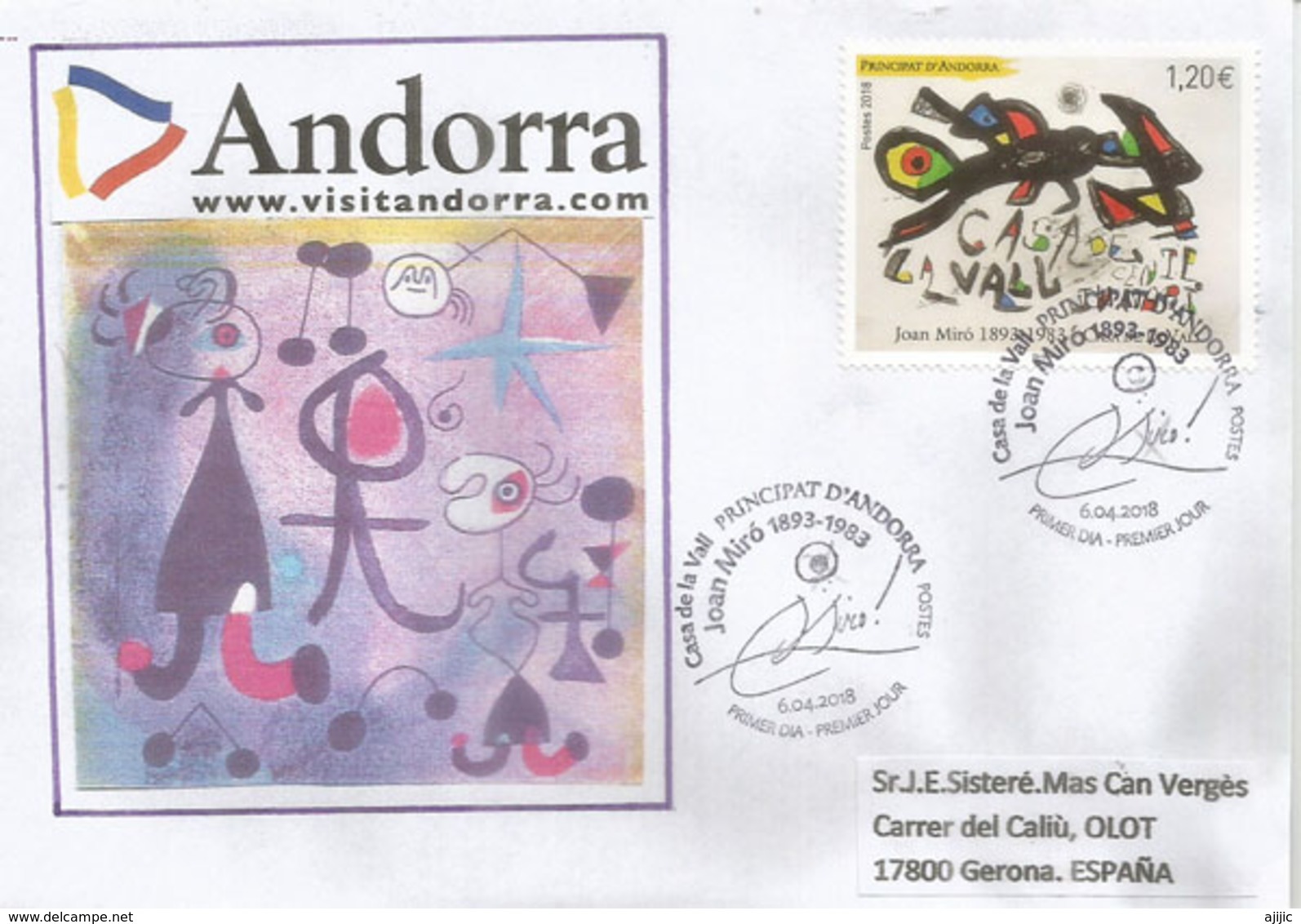 ANDORRA.Tableau Joan Miro "Casa De La Vall", FDC Annee 2018 - Modern