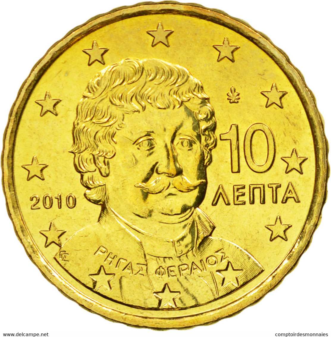 Grèce, 10 Euro Cent, 2010, SPL, Laiton, KM:211 - Grèce