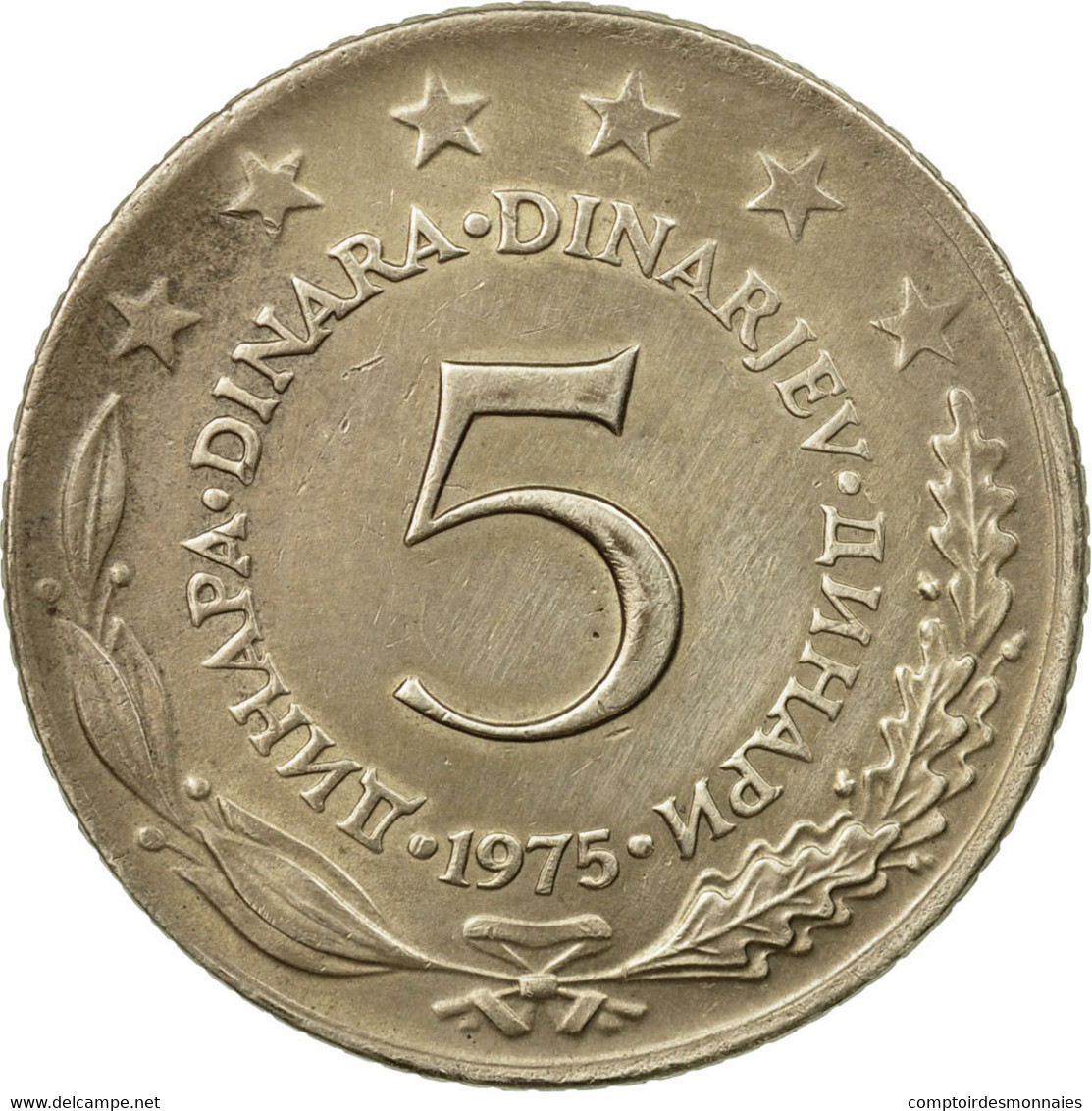 Monnaie, Yougoslavie, 5 Dinara, 1975, SUP, Copper-Nickel-Zinc, KM:58 - Yougoslavie