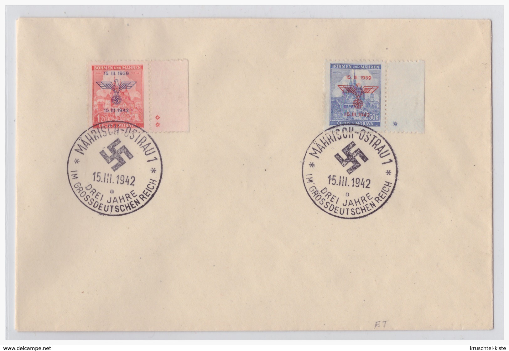 DT-Reich WKII Böhmen Und Mähren (002419) Briefumschlag Mit Sonderstempel 90a, Blanco Gest. Mährisch- Ostrau 15.3.1942 - Briefe U. Dokumente