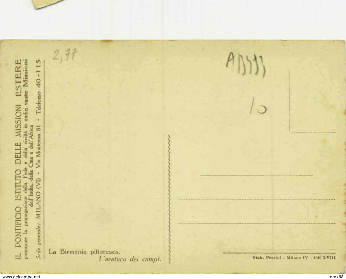 MYANMAR ( BURMA ) FALLOW FIELDS - ITALIAN EDITION 1940 (BG164) - Myanmar (Burma)