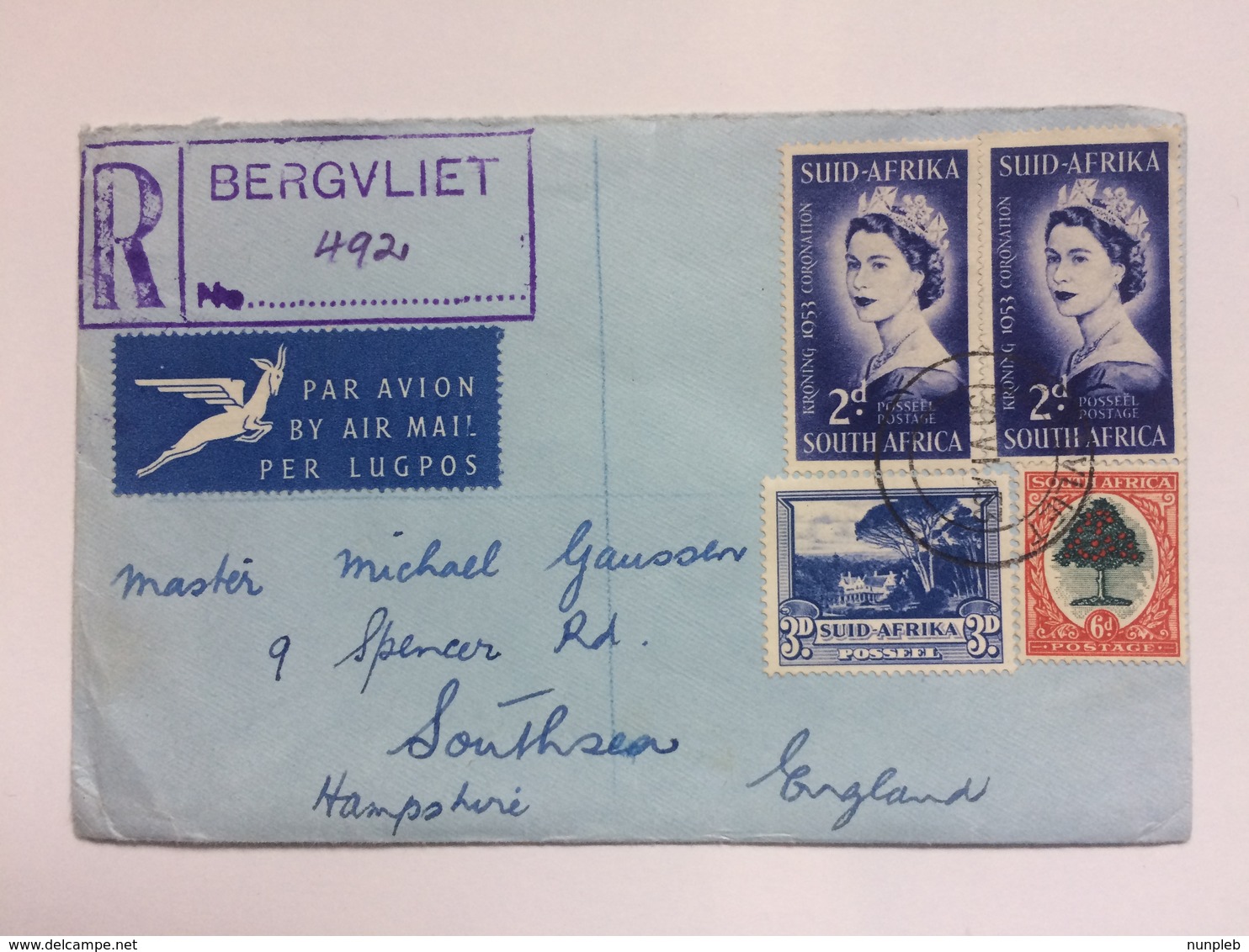 SOUTH AFRICA - 1953 Air Mail Cover With Bergvliet Registered Sent To England - Lettres & Documents