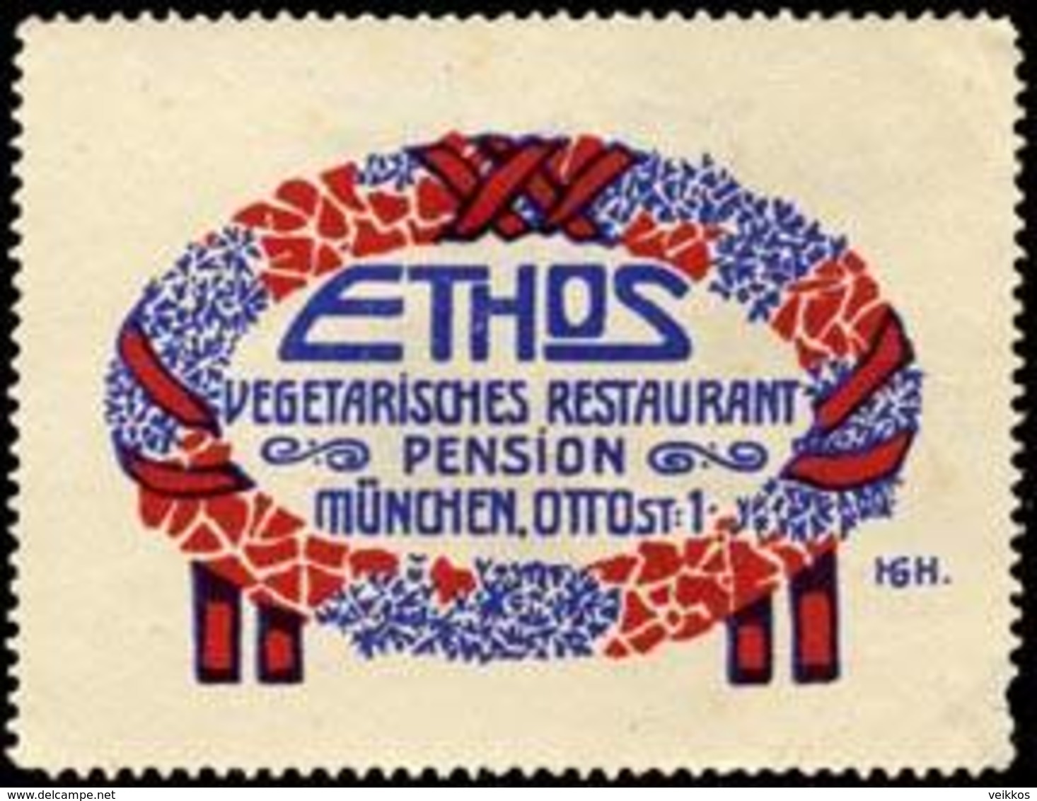 Reklamemarke: Vegetarisches Restaurant Ethos - Erinnophilie