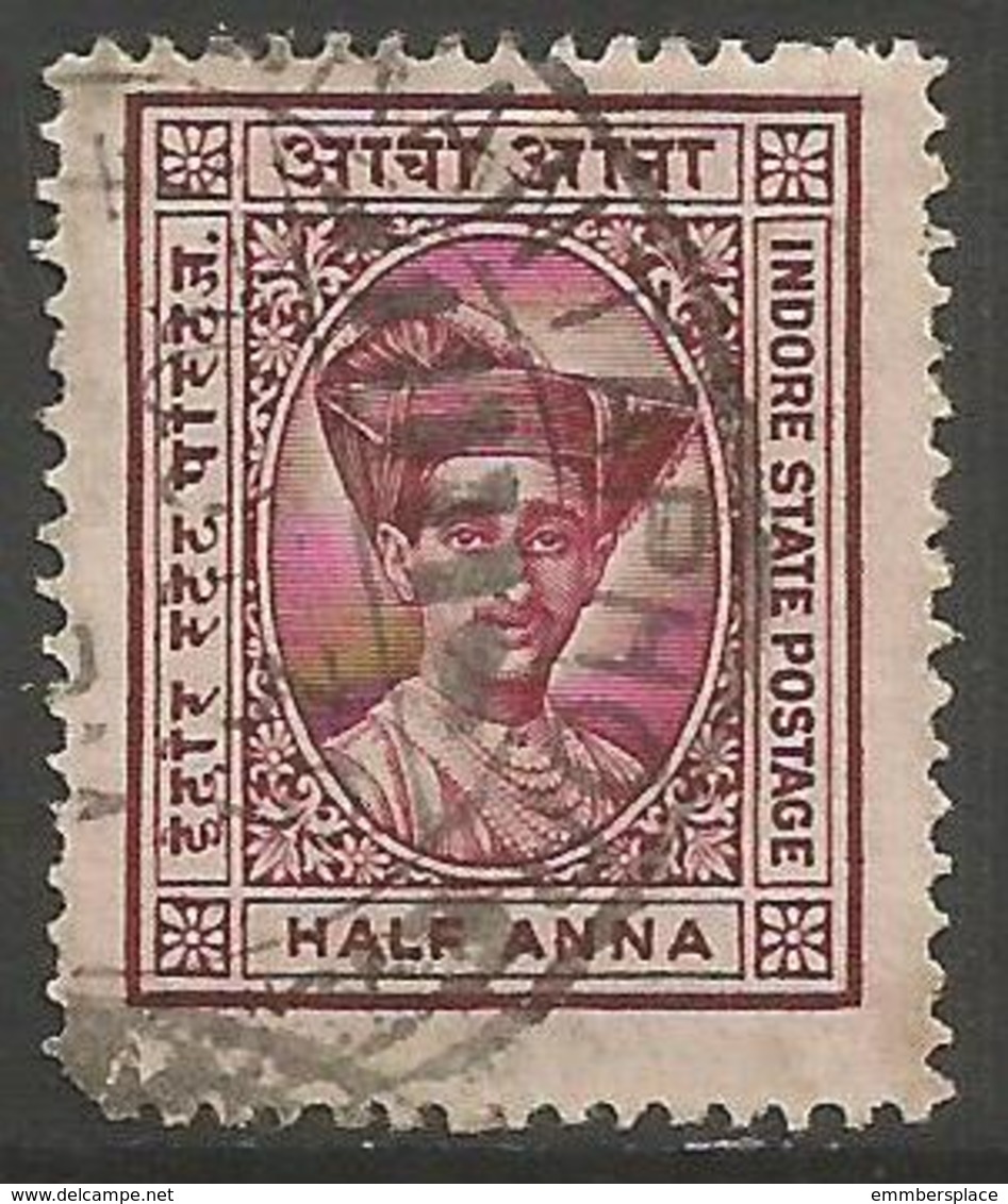 Indore (Holkar) - 1928  Maharaja Yeshwant  Rao II 1/2a Claret Used   SG 17  Sc 16 - Holkar