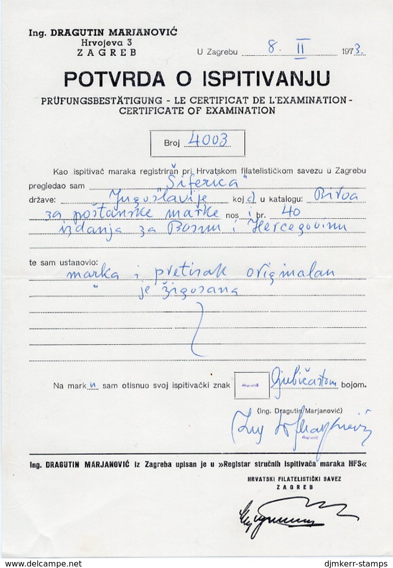 KINGDOM OF SHS 1919 Bosnia 50 H.  Used, Marjanovic Certificate.  Michel 41 - Usati