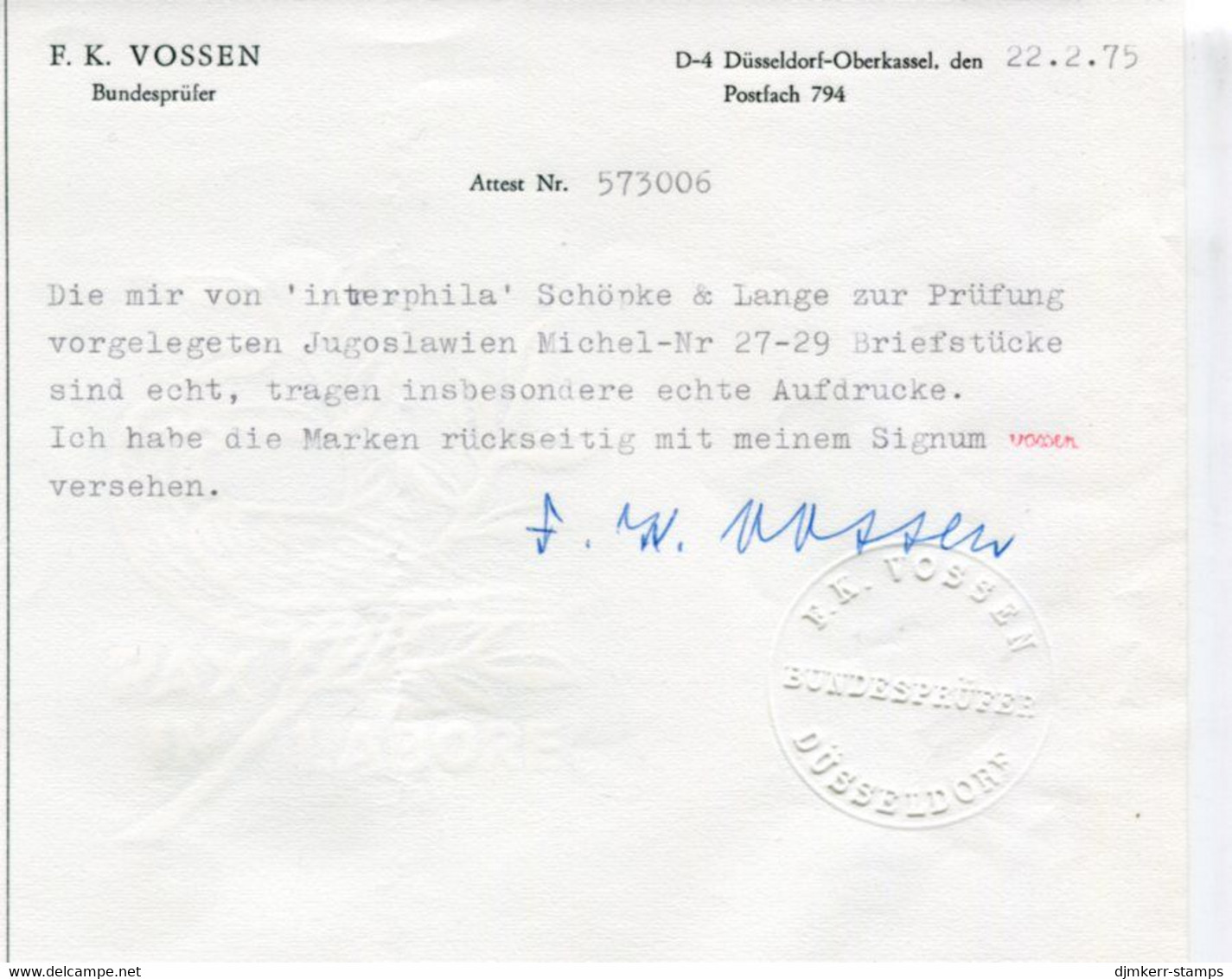 KINGDOM OF SHS 1919 Bosnia Newspaper Stamps Surcharged 2 (H.)   Used, Vossen Certificate.  Michel 27-29 - Gebraucht