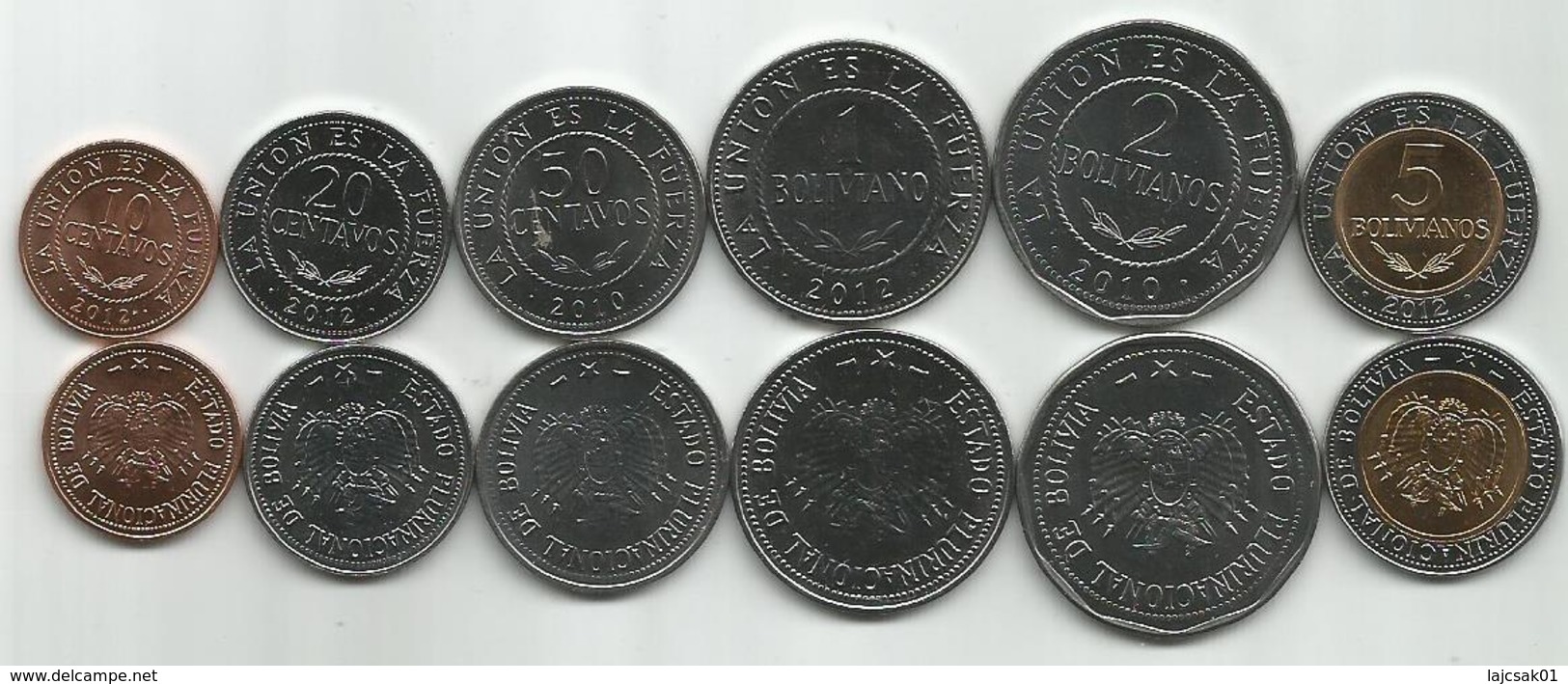 Bolivia   2010/12  UNC Complete Coin Set From Bank Bag - Bolivia