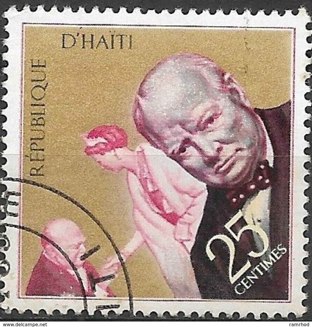HAITI 1968 Churchill Commemoration - 25c - Karsh Portrait And Taking Leave Of The Queen FU - Haiti